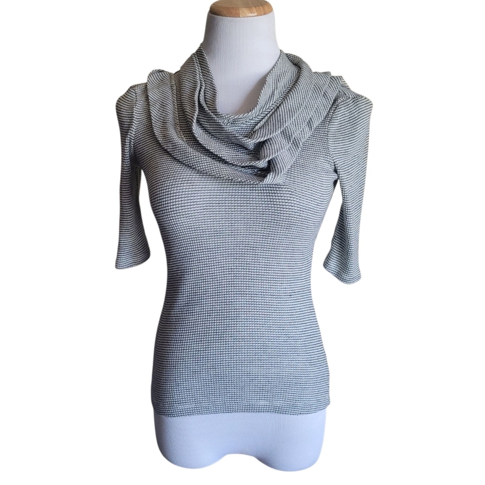 Anthropologie Deletta Pleated Cowl Neck Knit Top 3/4 Sleeve Womens XS